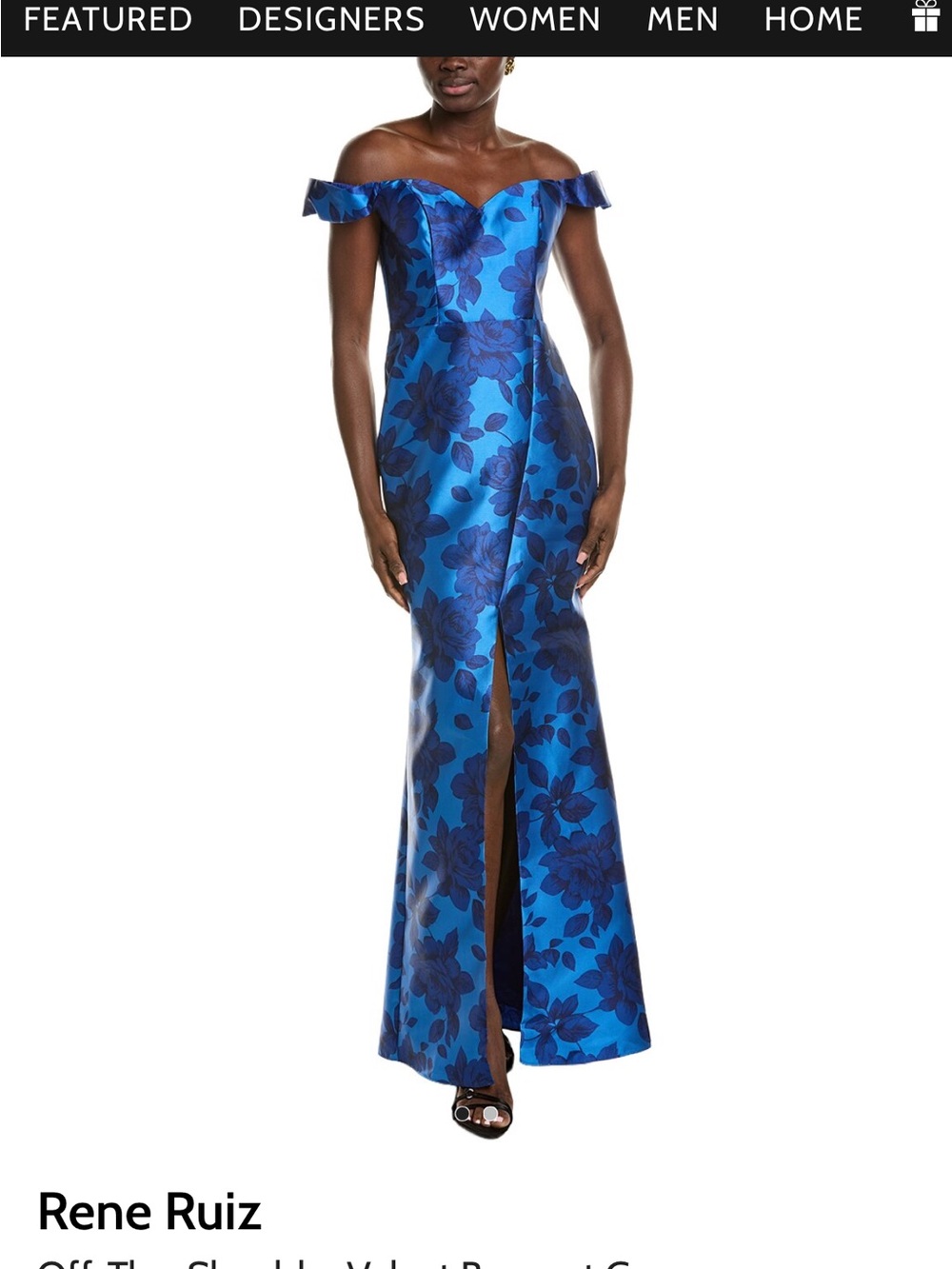 Rene Ruiz Blue Floral One-Shoulder Evening Gown